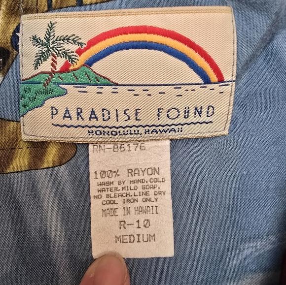 Paradise Found Hawaiian Shirt Men's L  Blue With U.S. Warplanes Beautiful Piece! - Picture 3 of 10